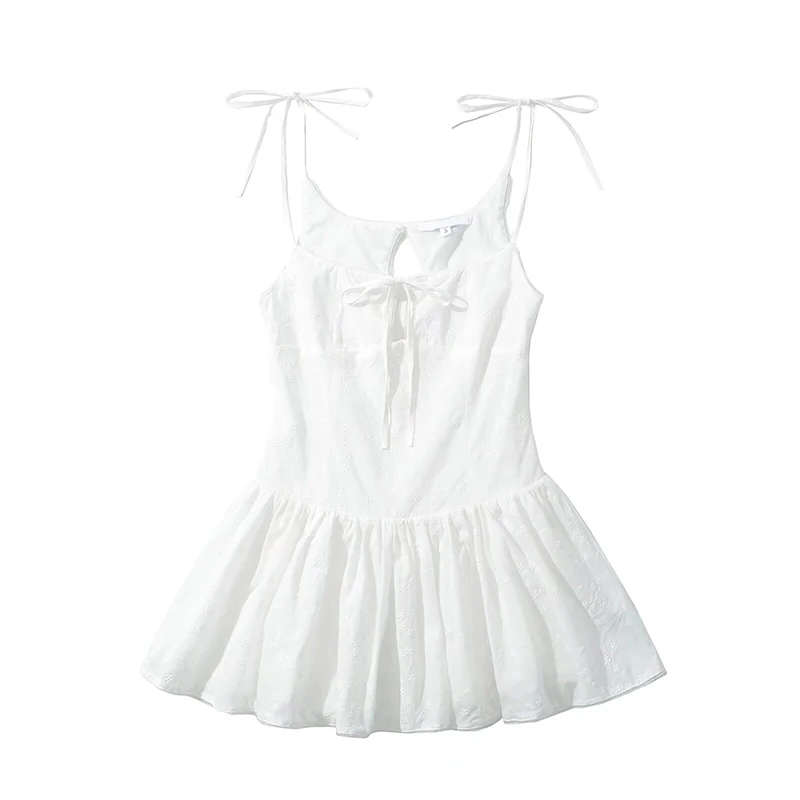 YENKYE Floral Embroidery White Sling Mini Dress Sexy Women Low Waist Backless  Night Out Party Short Dresses Summer Robe