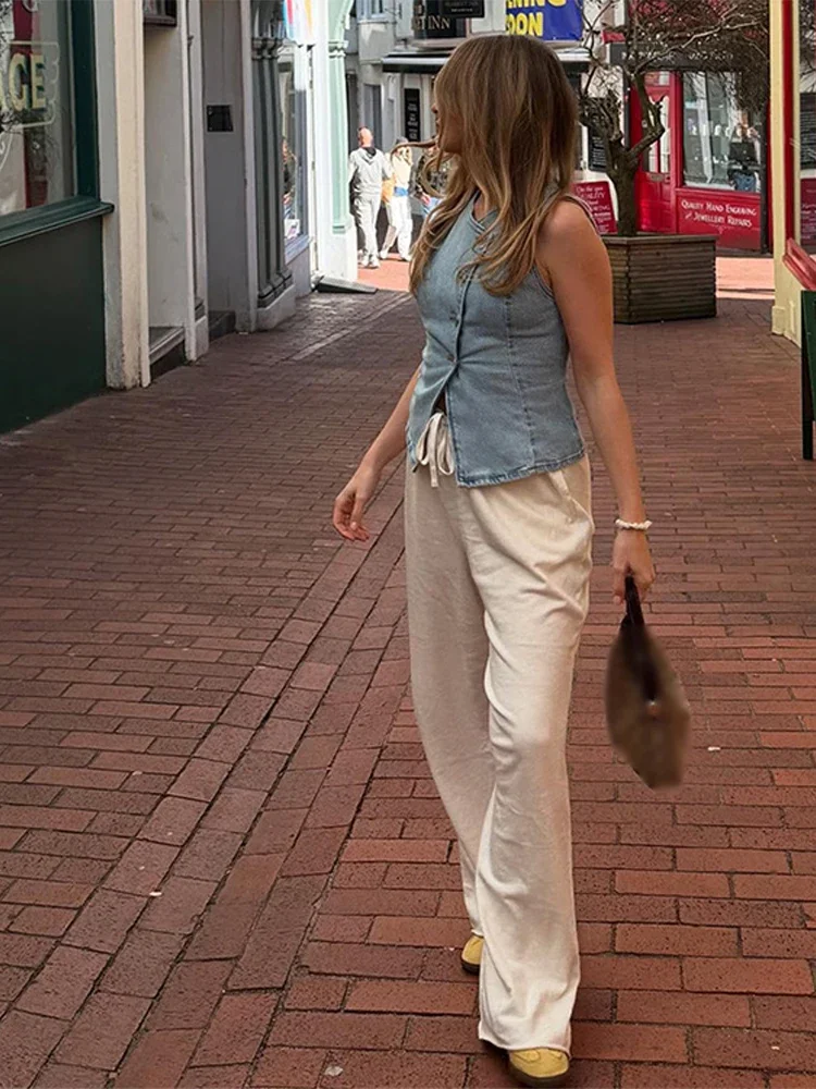 CPSYMYM Elegant Denim Vest Skirts Set Women Light Blue Single Breasted Vest Front Split Skirt Female Suit  Summer Slim Lady Sets
