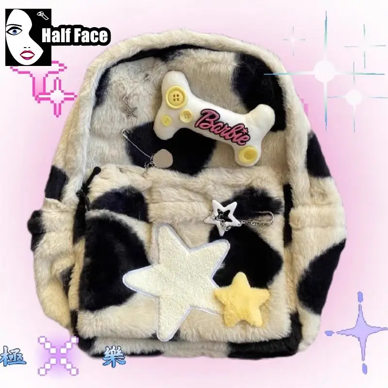 Mochila de grande capacidade feminina, Y2K, Harajuku, gótica, Lolita, punk, fofa, mochila estilo academia, estrela, osso, bolsa de ombro dupla, sacola, mulheres