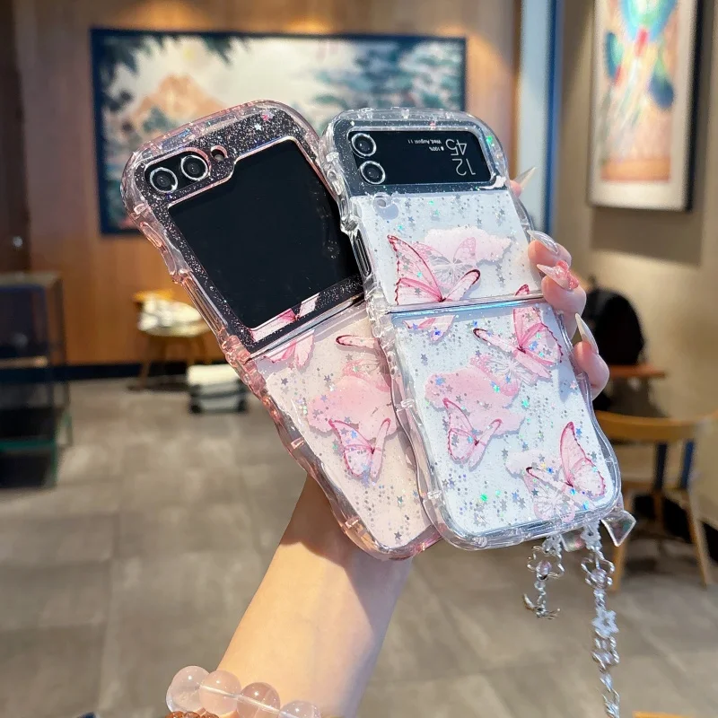 

Luxurious Butterfly Flying Phone Case Suitable for Samsung Z Flip 3 4 5 6 Butterfly Pendant Anti Drop Wave Side