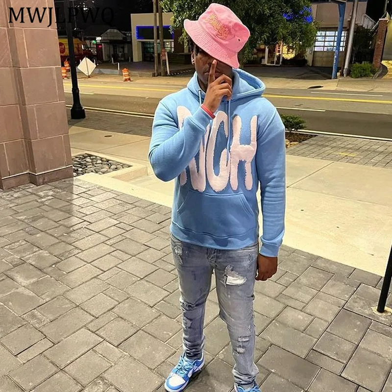 

MWJLPWQ Printed Design Letter Hooded Hip Hop Punk Streetwear High Street New Trendy INS Style Pullover Loose Casual Tops 011012