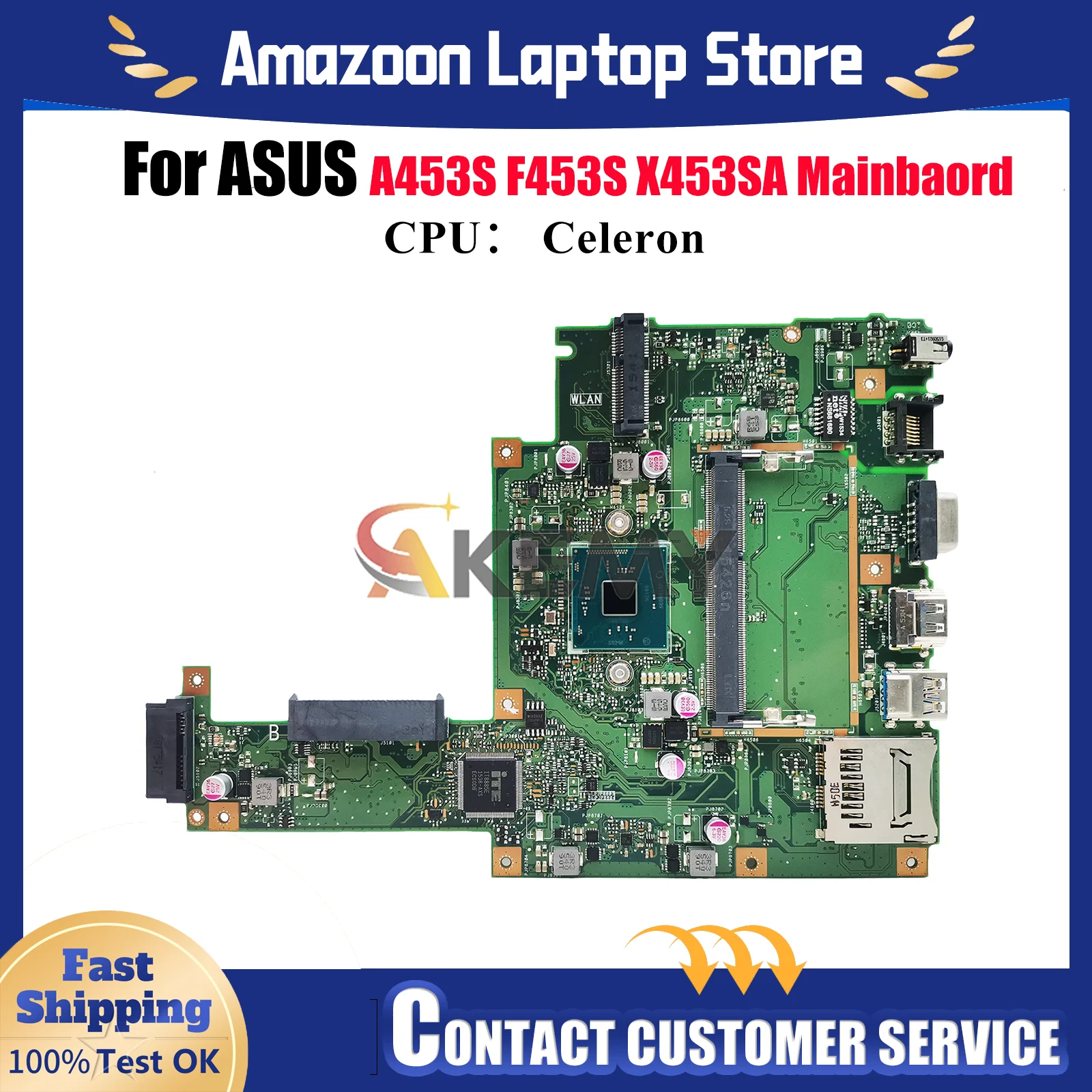 

X453SA Laptop Motherboard For ASUS VivoBook X453SA A453S X453S F453S Notebook Mainboard With Celeron CPU 100% tests OK fast ship