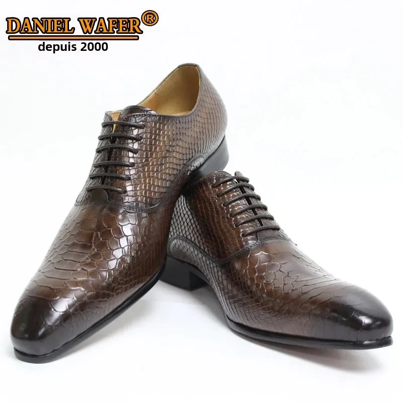 Chaussures Oxford à lacets pour hommes, chaussures provoqué classiques, cuir noir et café, chaussures formelles à bout pointu, salle de bain, imprimé peau