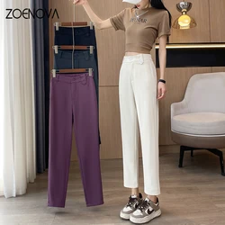 ZOENOVA High Quality Fashion Women's Ice Silk Nine Point Pants Summer Thin Office Business Casual Versatile Straight Trousers