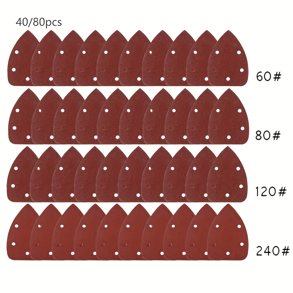 40/80Pcs Triangle Sanding Pads, Hook & Loop Detail Sander Sandpaper Sheets, 60/80/120/240 Grit for Wood Paint Surface Polishing