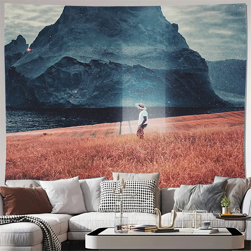 

Богемный гобелен, природный пейзаж, настенный подвесной лес, горный живописный декор комнаты, эстетическое настенное искусство, спальня, общежитие, гостиная