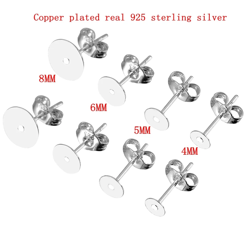 20Pcs 925 Sterling Verzilverd Blank Earring Stud Base 4 5 6 8Mm Oorbel Post Cabochon Instellingen Voor diy Earring Sieraden Maken