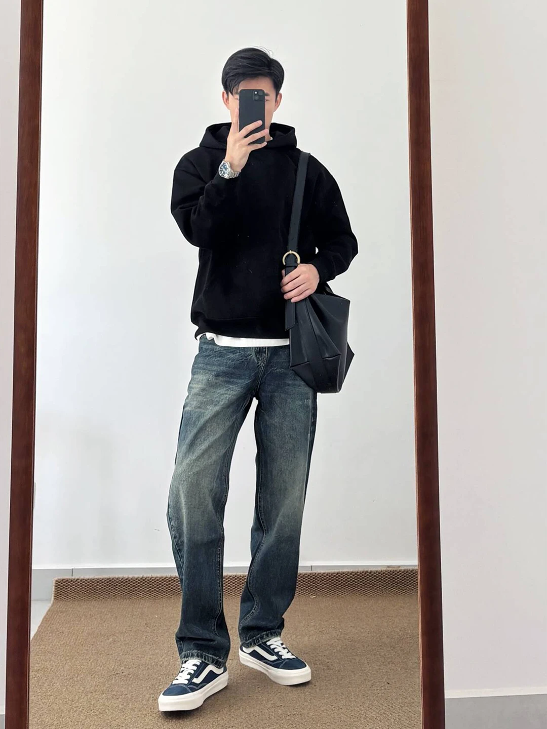 

Cleanfit Mid-Wash Blue Men's Jeans Retro Bell Bottom Straight Leg Slimming Trousers Autumn Season Fashion Straight Fit Jeans