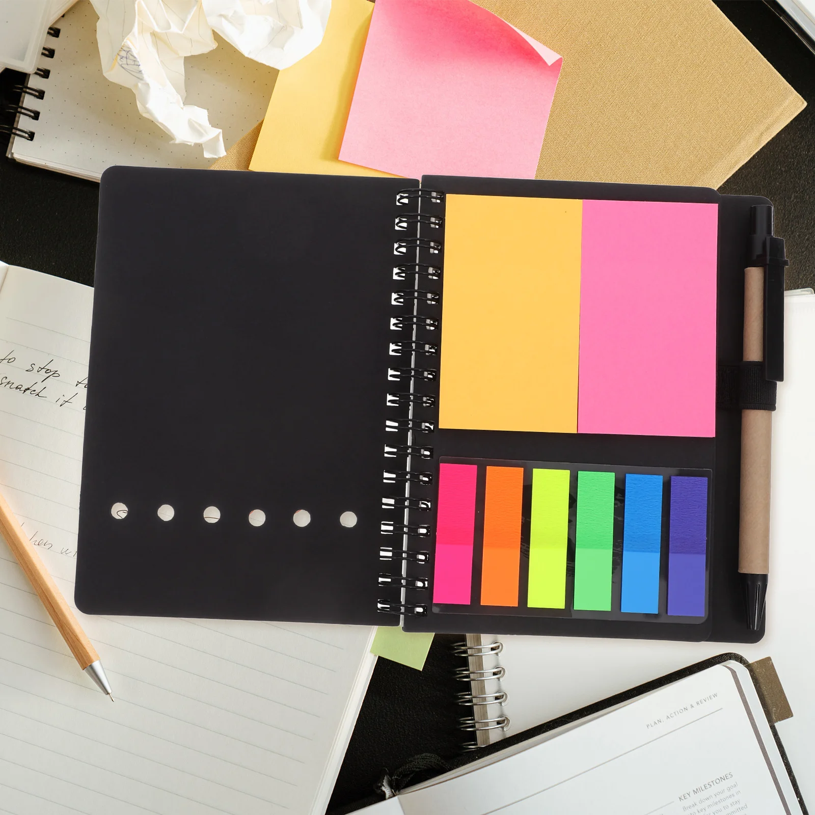Spiral Notebook With Pen Holder Small Pocket Notepad Colored Index Tabs Lined Steno Pad For Students Travelers