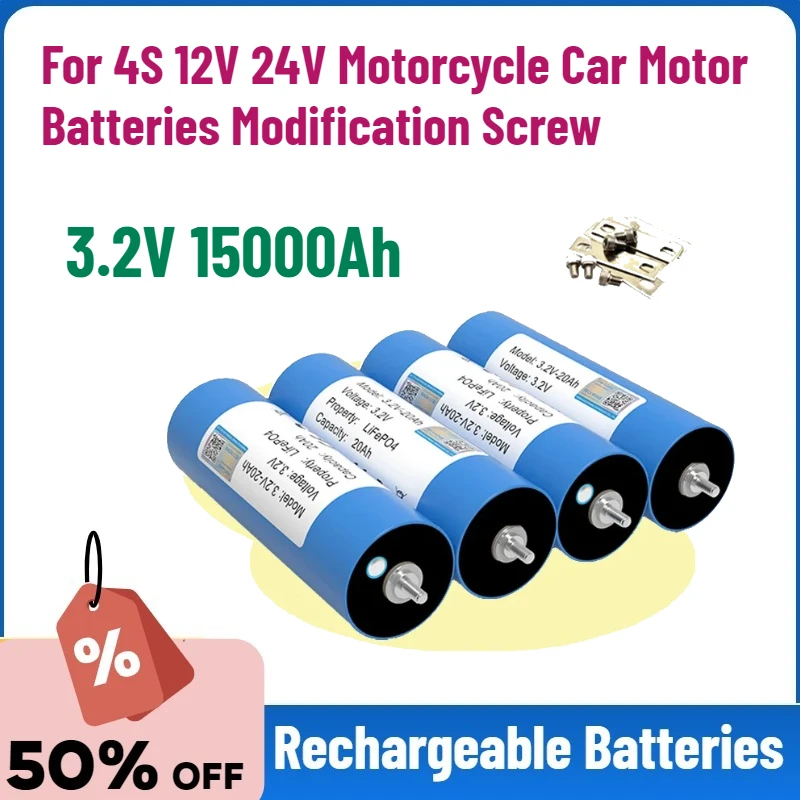 

In Stock 3.2V 15Ah Battery Pack LiFePO4 Phosphate Grade A Cell for 4S 12V 24V Motorcycle Car Motor Batteries Modification Screw