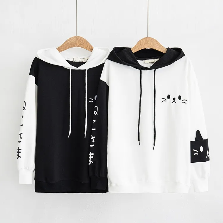 Womens Lovely Cat Paw Hoodie Sweatshirt Cat Tops Cotton Sleeve Cute Fashion Women Fashion Hooded Blouse Women's Blouse moletom