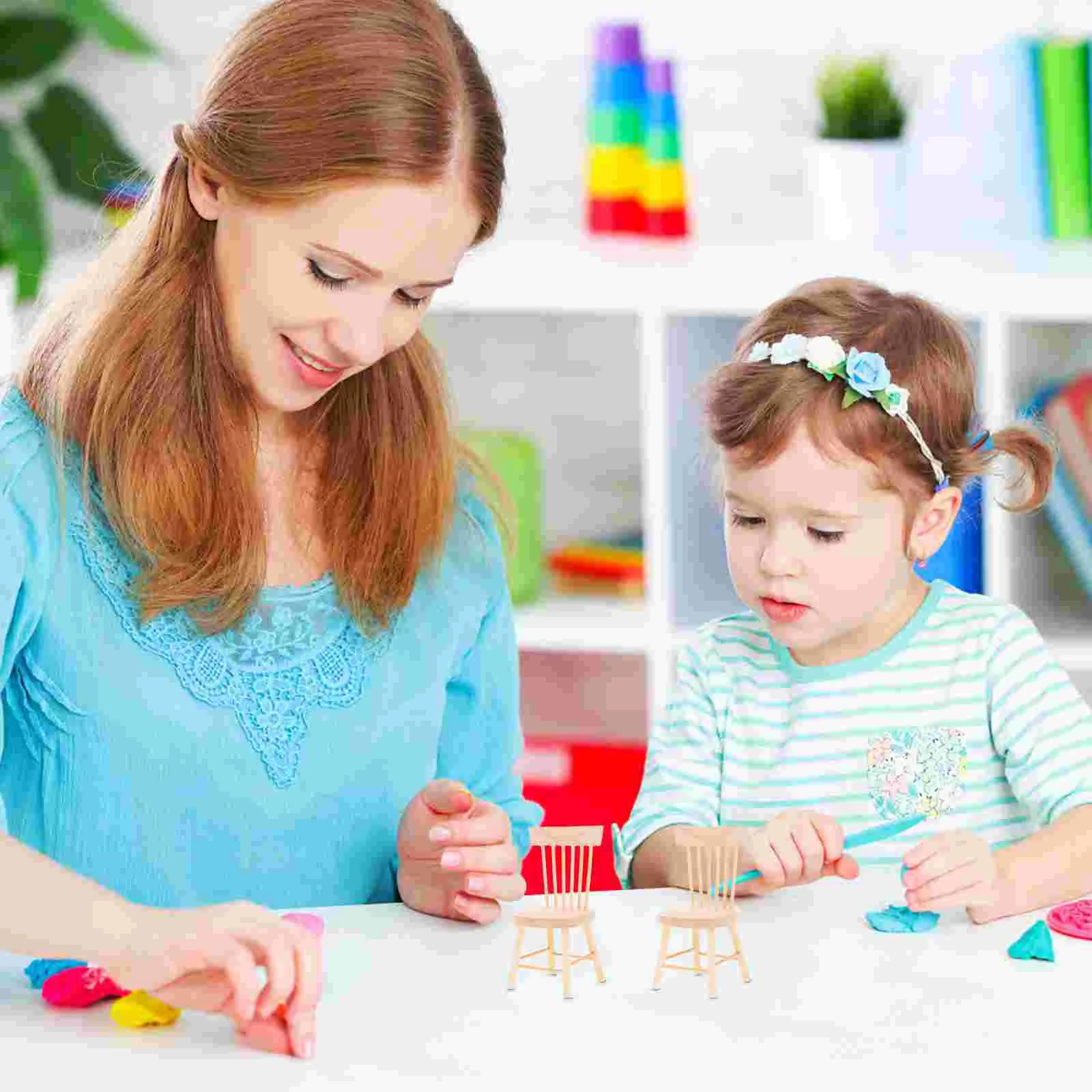 2 Stück Set Dekorationen Puppenhaus Stuhl Baby Kinderspiel zeug Miniatur Stühle für Bastel möbel Holz winzig