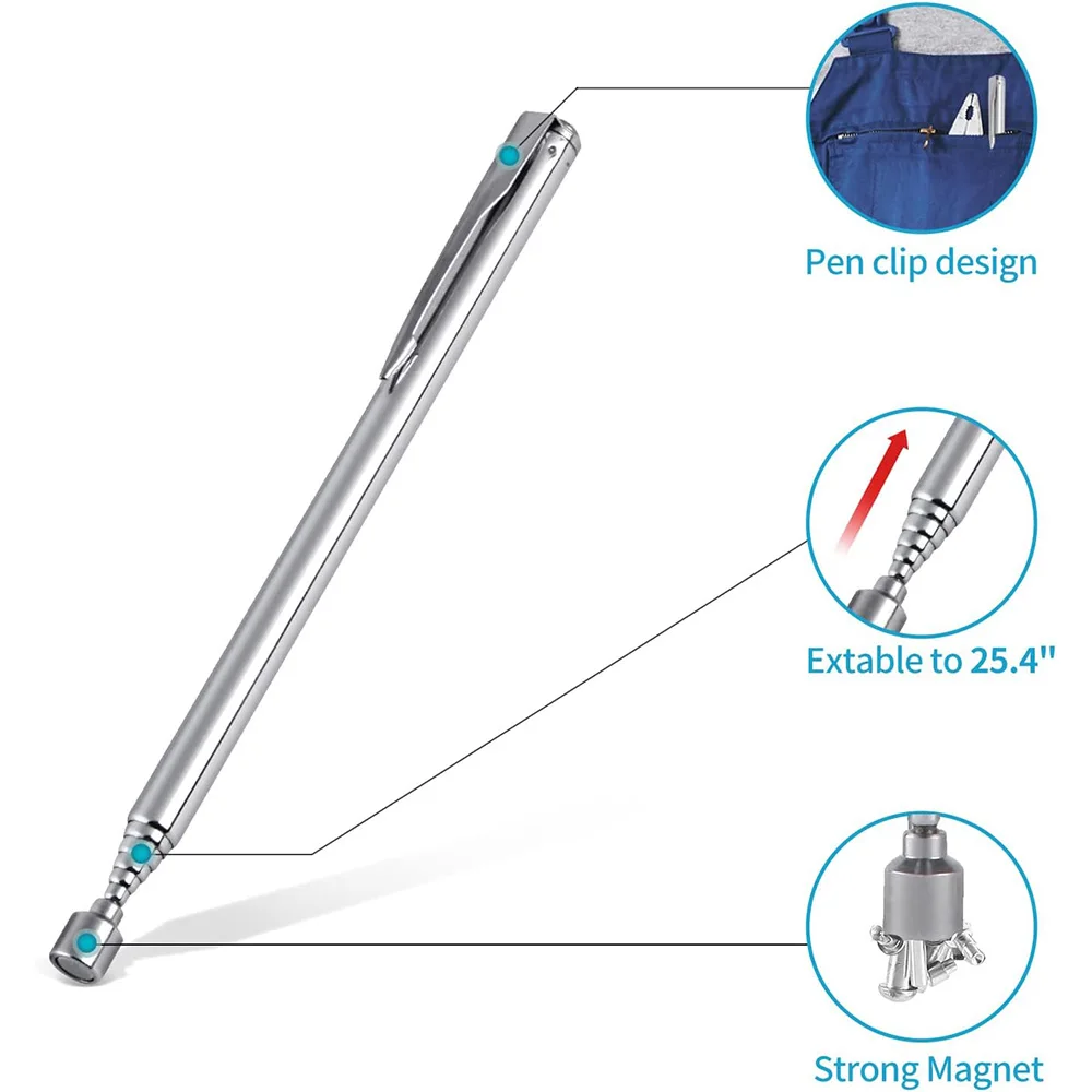Telescoping Magnetic Pick up Tool 1.5LB/3.5LB Slim Retractable Pocket Clip Extending Magnet Grabber Gift for Father Handyman