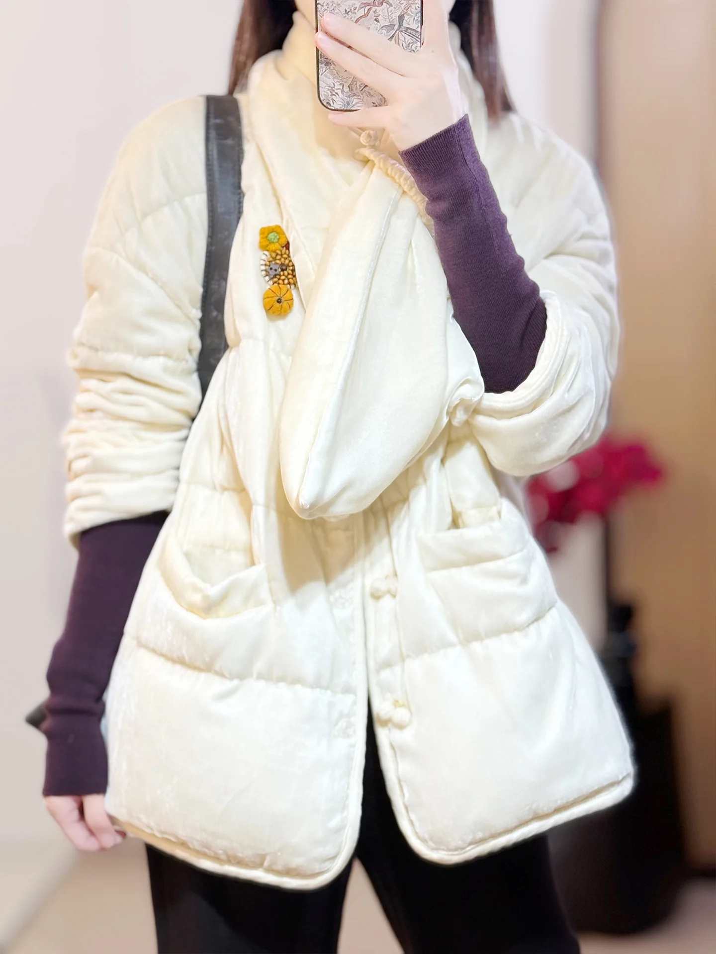 

Китайское бархатное пуховое пальто Chongself с цветочной вышивкой, легкое, теплое, женское зимнее пальто в национальном стиле