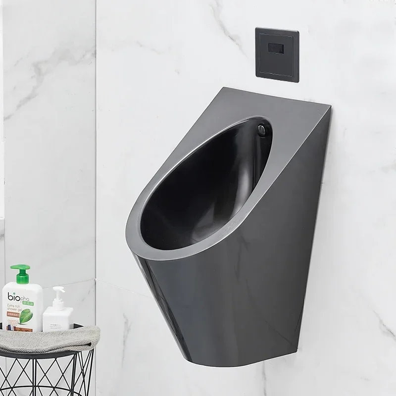 مرحاض مبولة حثي من الفولاذ المقاوم للصدأ باللون الأسود مثبت على الحائط KTV #1