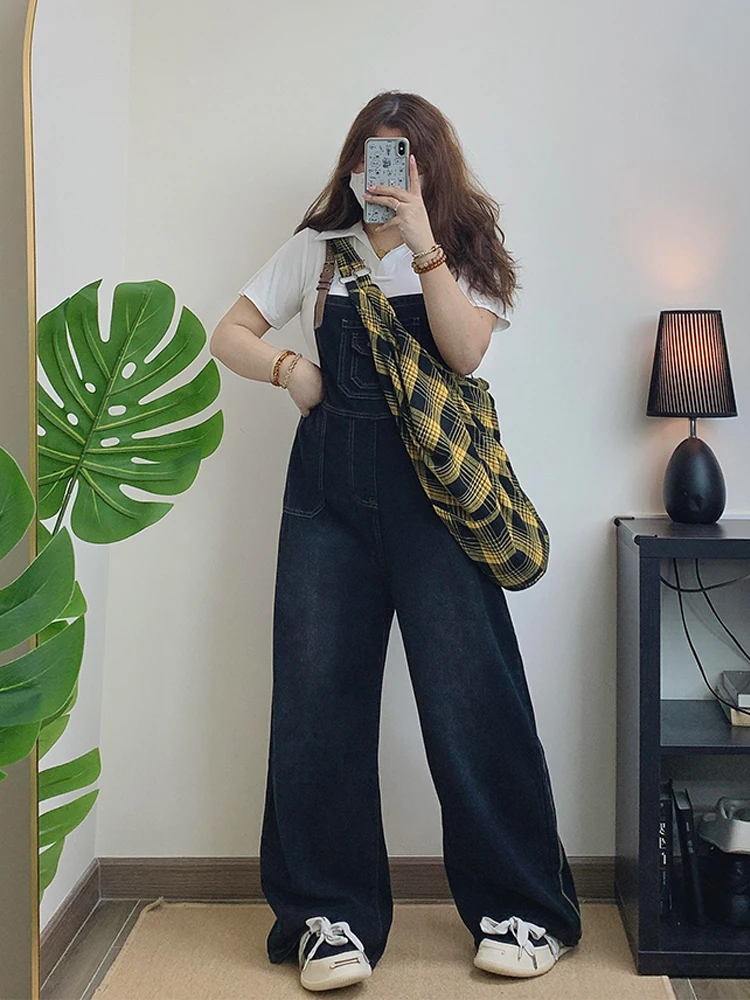 

Джинсовые комбинезоны больших размеров, женские широкие брюки с высокой талией, повседневные весенние модные студенческие брюки с дизайном Sle Agel, удобные для жира, Cl...