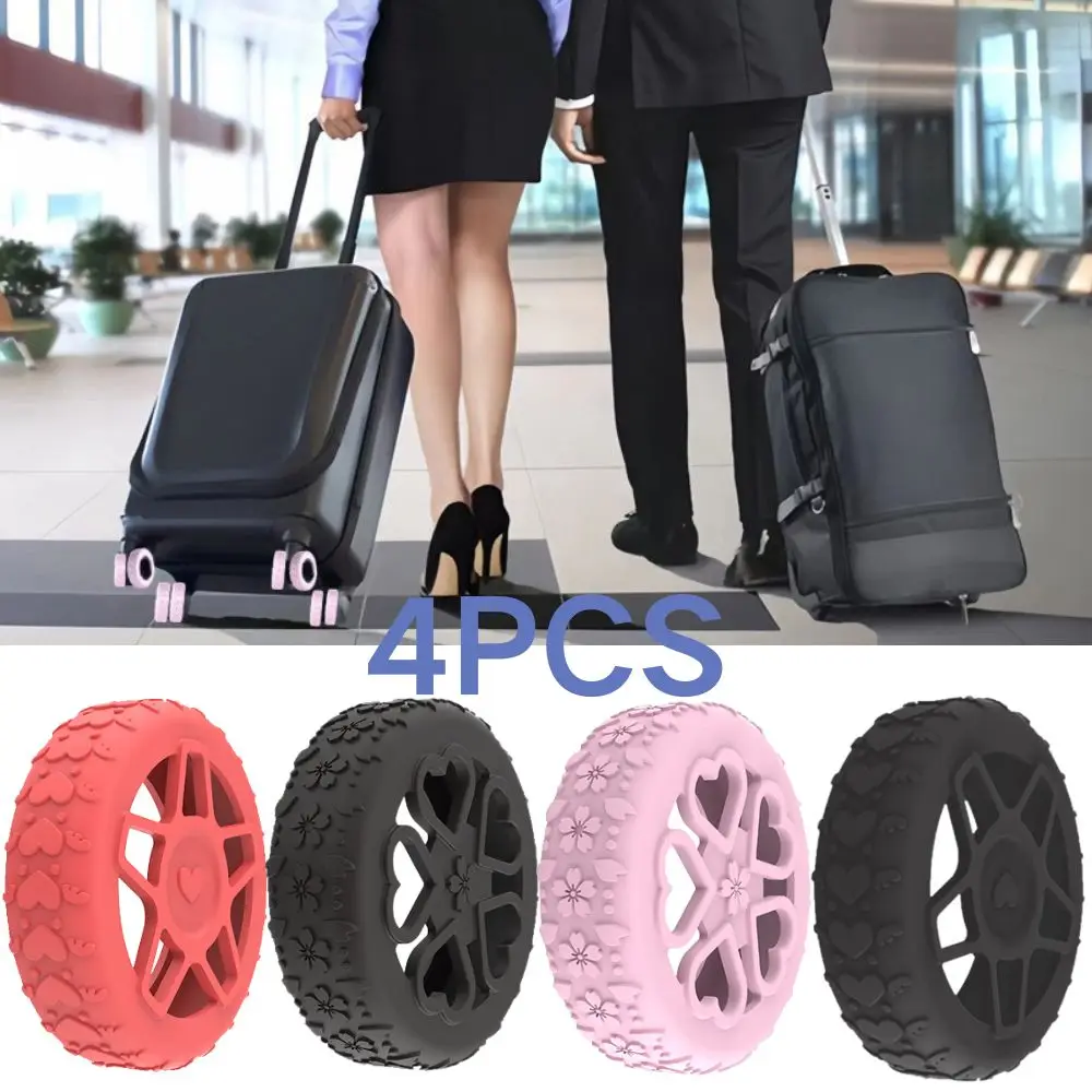 

4PCS/Set Silicone Luggage Wheels Protector Cherry Blossoms Heart Silent Sound Reduce Wheel Wear Suitcase Wheels Protection Cover