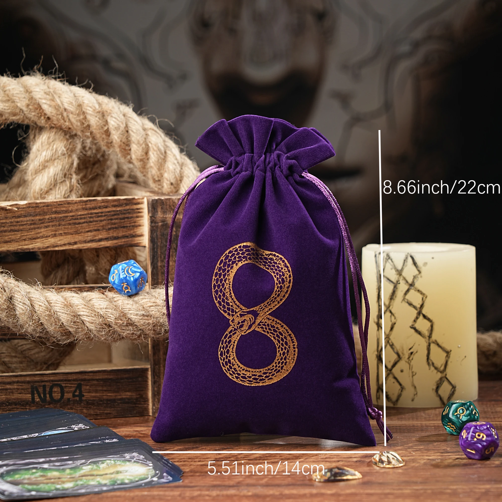1pcs Velvet Snake Tarot Storage Bag Board Game Cards Embroidery Drawstring Package Witchcraft Supplies for Altar Tarot Pouch