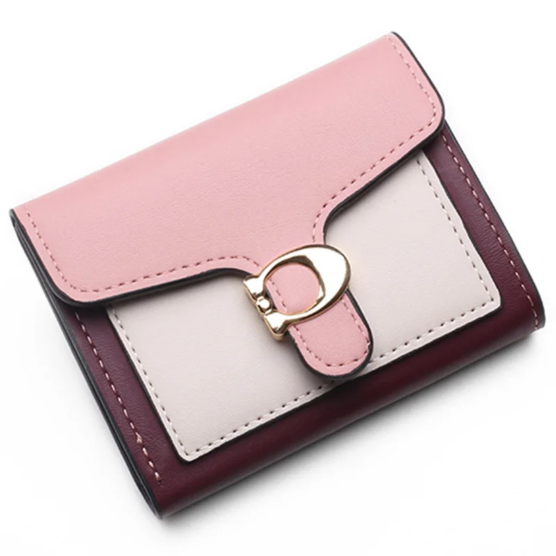 Cartera de cuero PU con tres pliegues para mujer, monedero con letras C, monedero