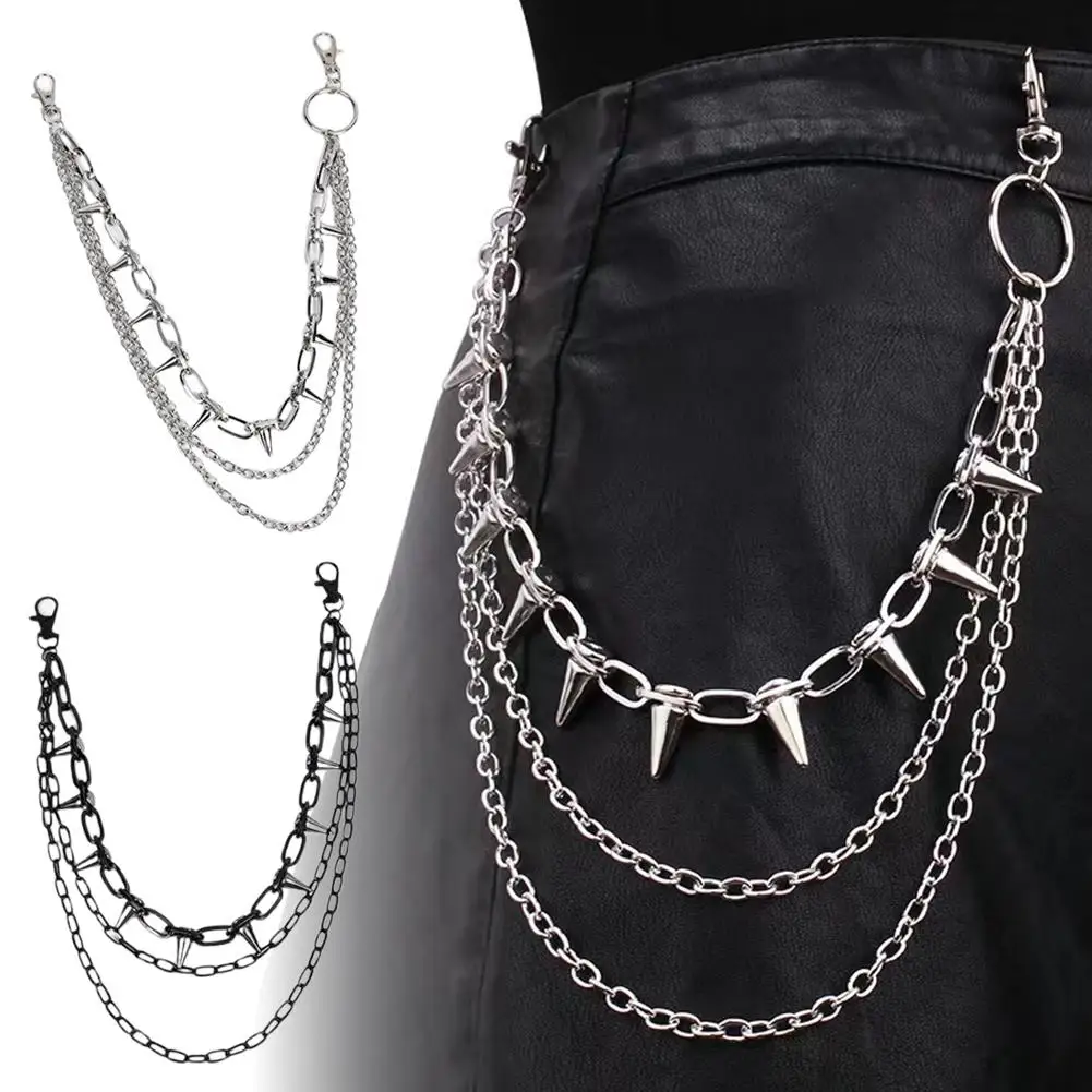 Punk Multi‑Layer Pants Chain Spiked Metal Waist Chain Hip Hop Rock Wallet Chain for Jeans Pants Gothic Streetwear Clothing Decor