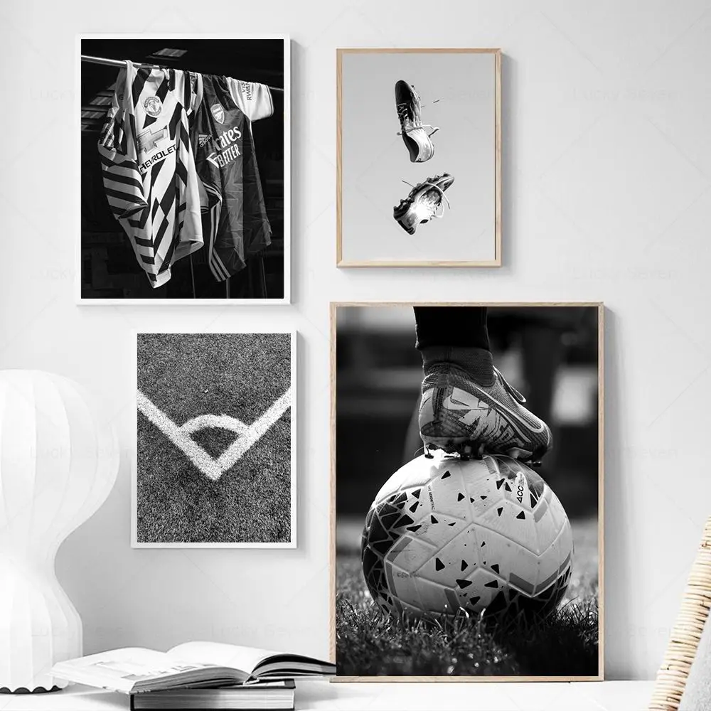 Football Posters Soccer Ball Shirts Shoe Wall Art Canvas Painting Blcak White Pictures Prints for Living Room Home Decor Cuadros