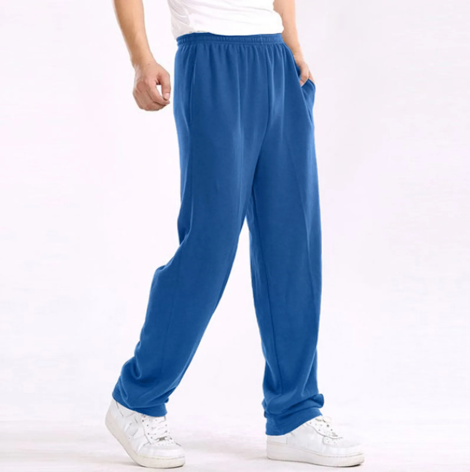 Elastic Waisted Solid Color Casual Straight Leg Pants Youth Men Trend Loose Fit Comfy Sweatpants Fashion Soprts Trousers