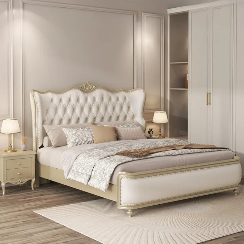 Headboard Simple Frame Double Bed Luxury Modern European Twin Queen Double Bed Nordic Unique Lit 2 Personnes Bedroom Furniture view 4