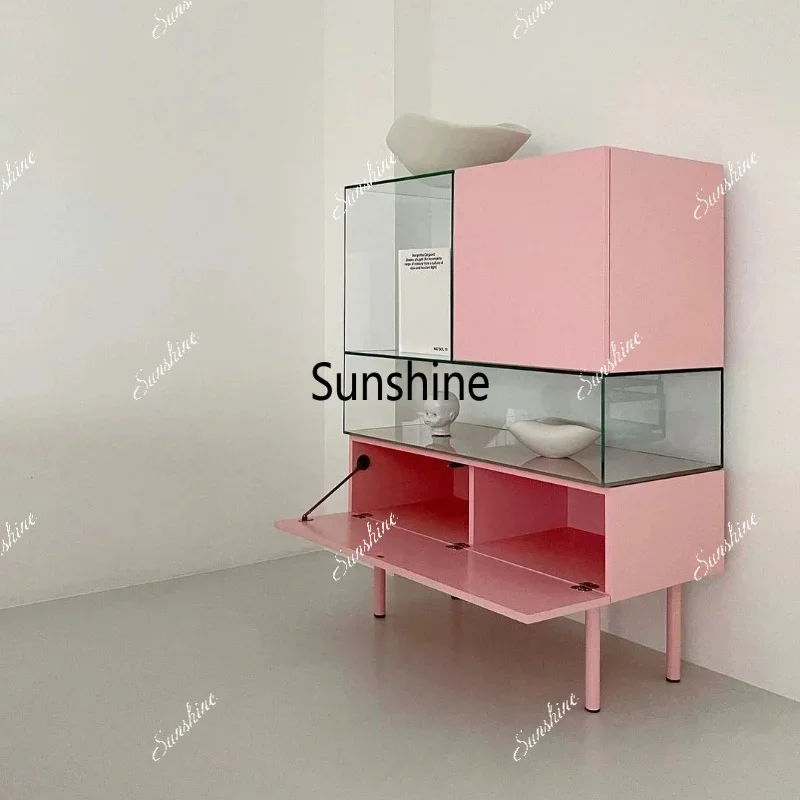 Light luxury glass storage side cabinet medieval simple display cabinet storage chest cabinetTJ
