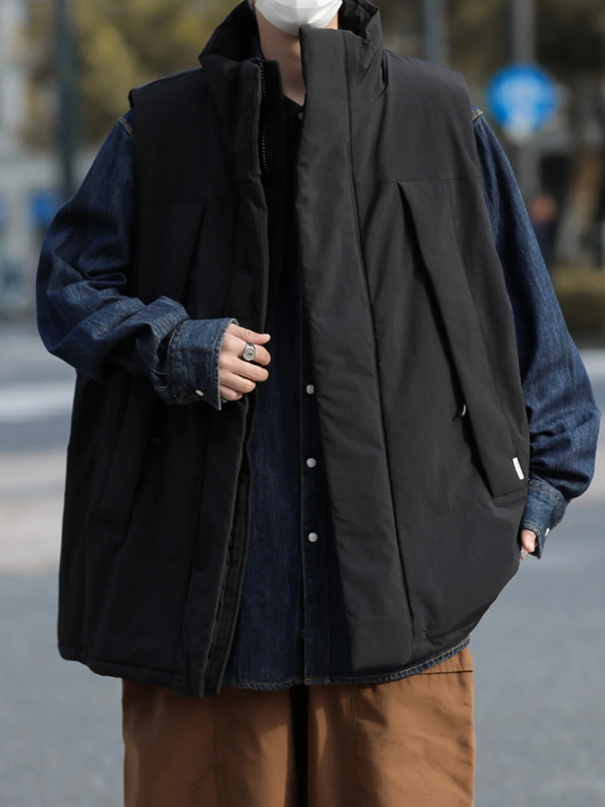 

y Workwear Cotton Vest Men Winter New Sle Trendy Loose Retro Thiened Functional oulder Strap Vest Thiened Version
