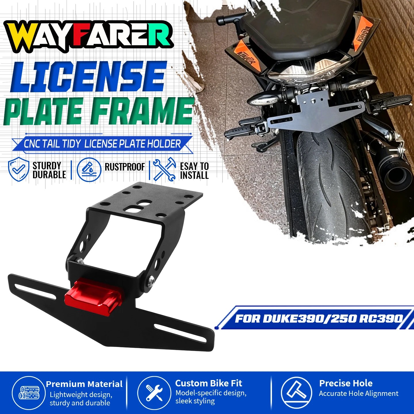 Motorcycle License Plate Holder for RC390 DUKE390 DUKE250 2017-2023 CNC Hidden Tail Tidy Fender Eliminator Bracket