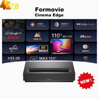 Formovie Cinema Edge Short Throw Projector 4k Ultra 2100 ISO Lumens Google TV Netflix Laser Projector 150 Inch MEMC Home Theater