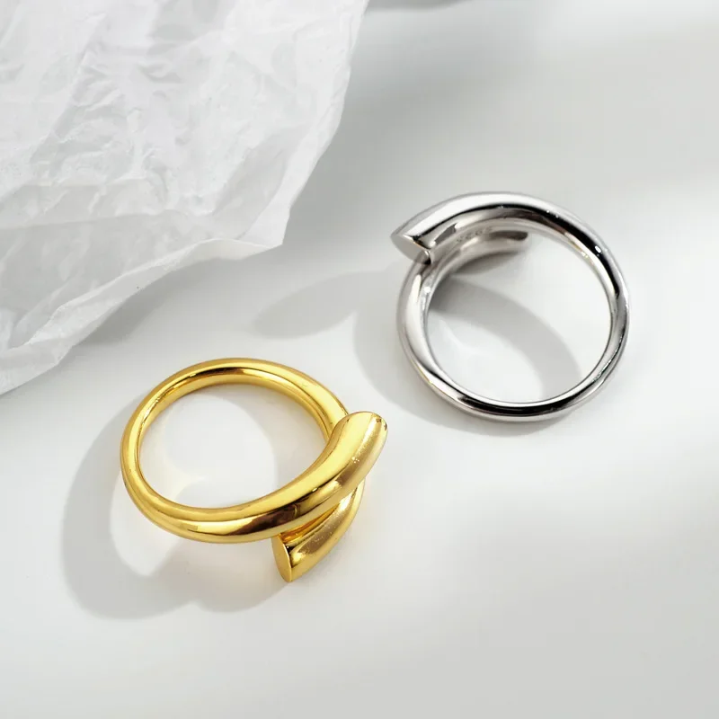 Ables Chic Geometric Open Band Solid 925 Sterling Silver Open Ring Chunky Gold Tone Rings R1137