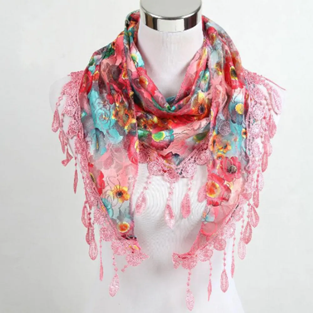 Women Lace Floral Scarf Wrap Shawl Stole Chiffon Neck Wrap triangle scarf  WJ008