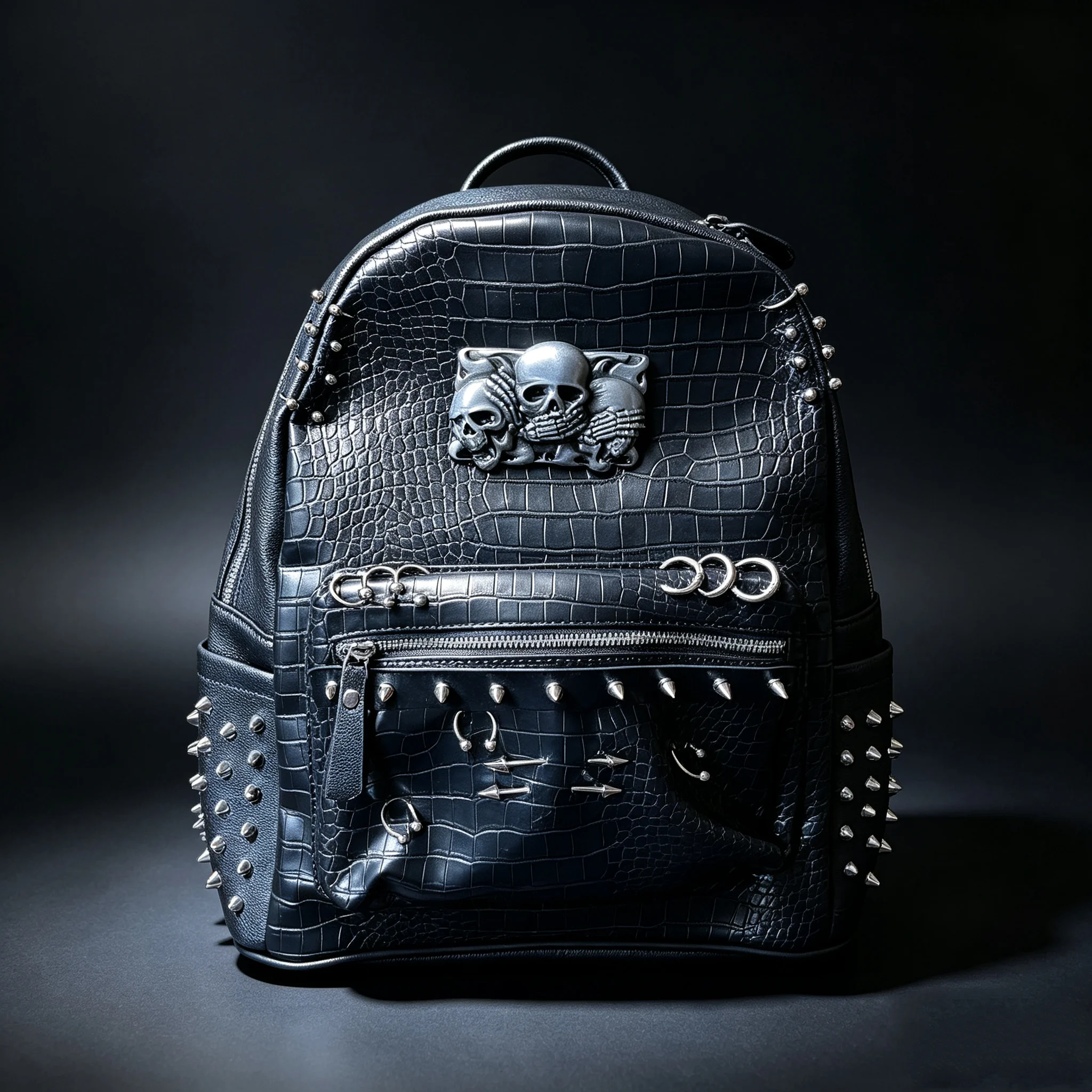 Women’s Harajuku Metal Skull Backpacks College Large Capacity Bag Gothic Punk PU Leather Shoulder Bag Rivet Y2K Backpack