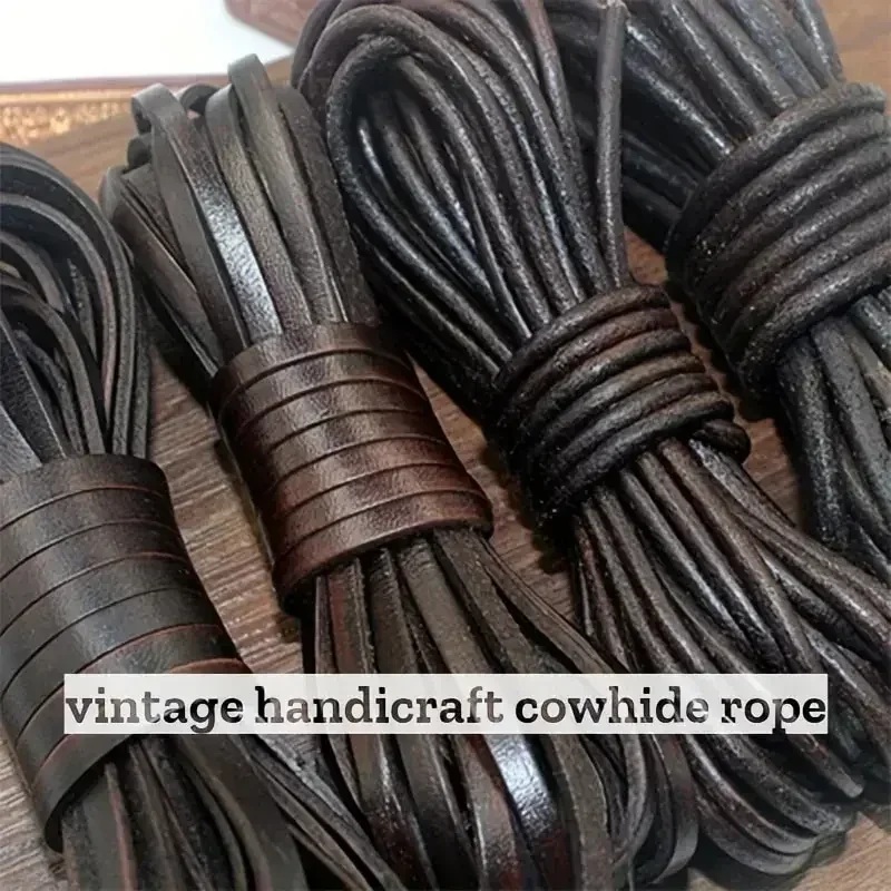 100CM Retro High Quality Genuine Leather Cord Round/Flat Strand Cow Leather Rope Fit Necklace Bracelets DIY Jewelry