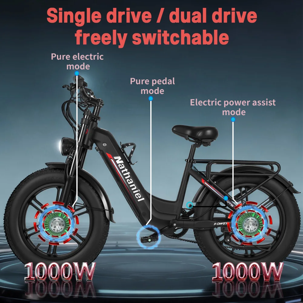 Nathaniel SYR08 City Commuting E-Bike, Dual Motor 2000W, 20x4.0 Integrated Wheel, 48V20AH, Speed 50+, Snow/Sand Outdoor Cycling