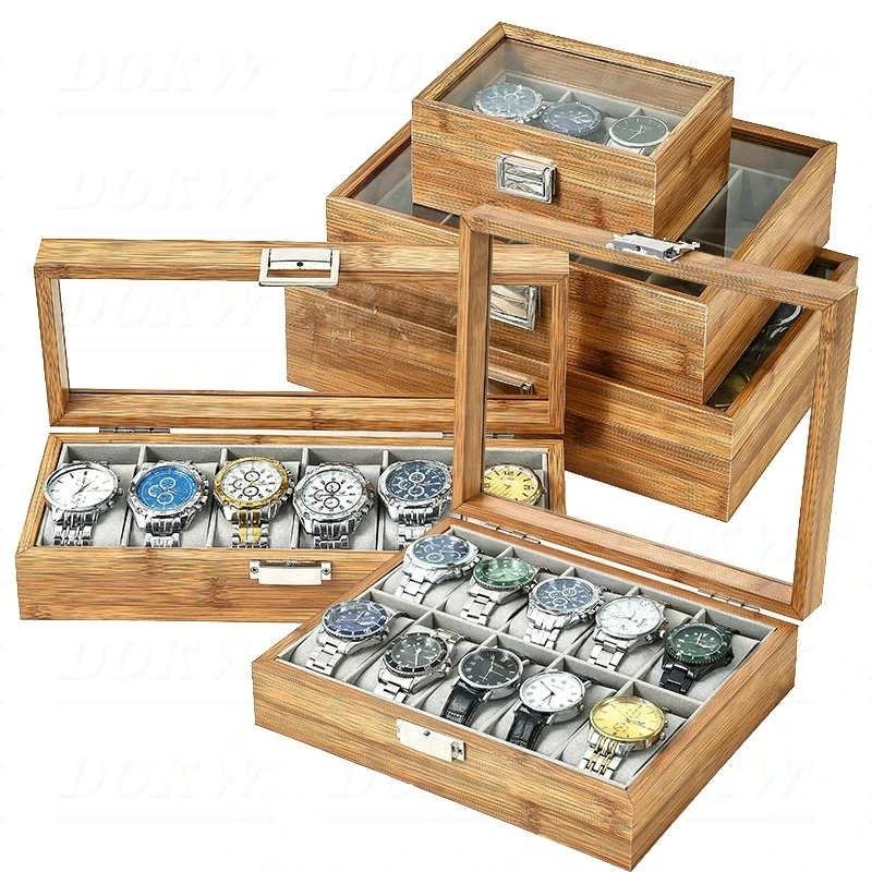 12-Slot Bamboo Wooden Watch Collection Box Wrist Watch Storage Case for Women & Men - Display & Protection