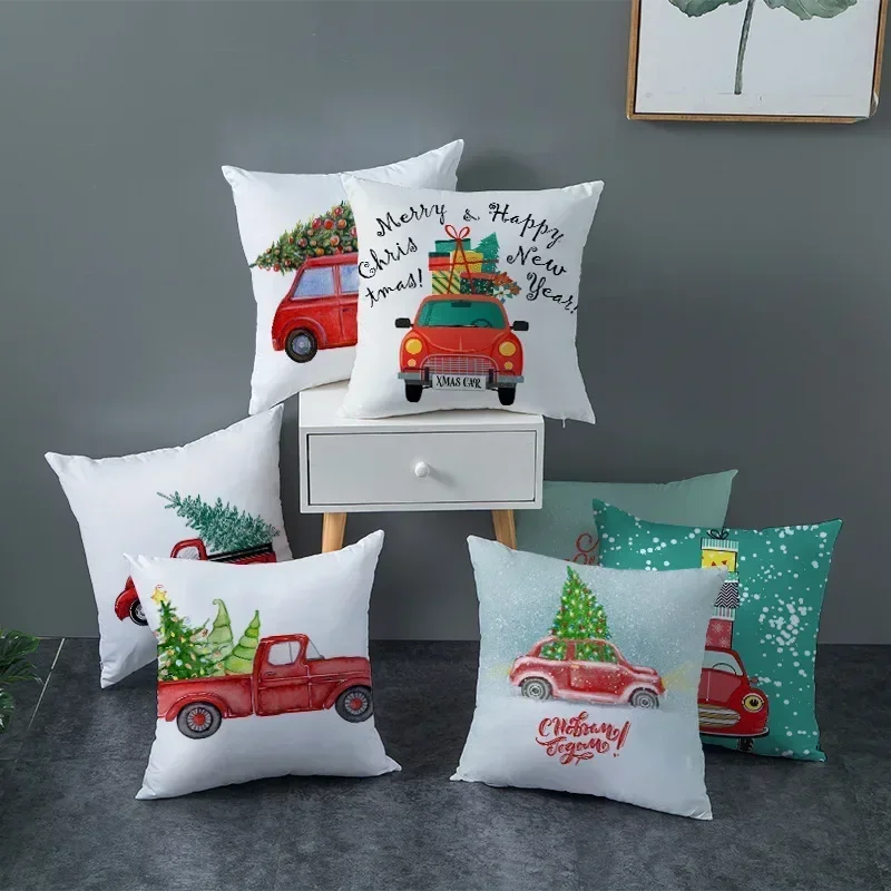 Christmas Decoration Cushion Watercolour Tree Snowman Red Pink Throw Pillow Home Decor Decor Pillowcase