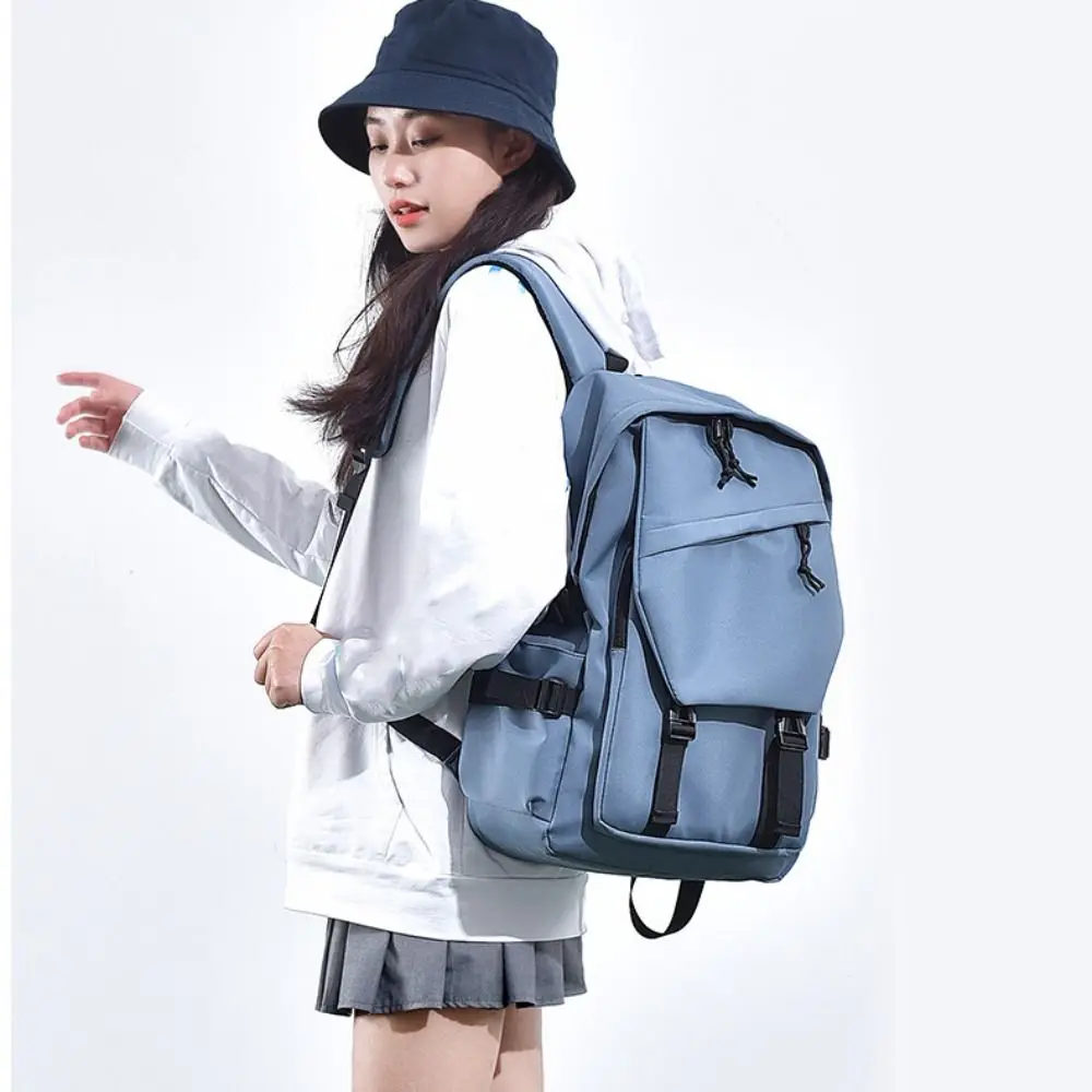 Casual Large Capacity Oxford Cloth Backpack Multi-pocket Waterproof Travel Knapsack Solid Color Leisure Laptop Bag Men Women