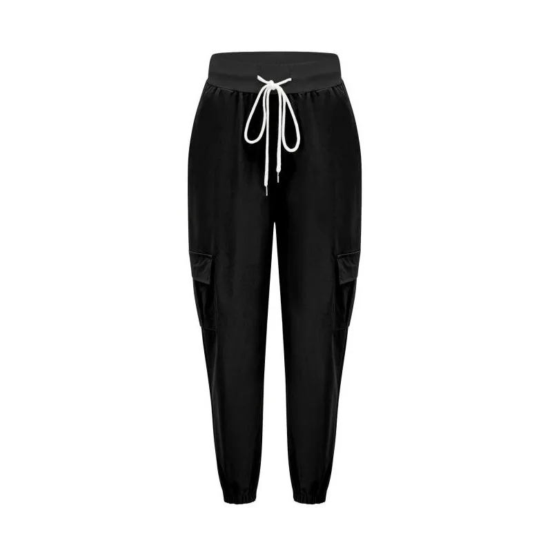 Lässige, einfarbige Arbeitshose für Damen in Übergröße mit Taschen, lässiger, taillierter Stil, Frühling und Herbst, bequeme Hose aus gewebtem Stoff