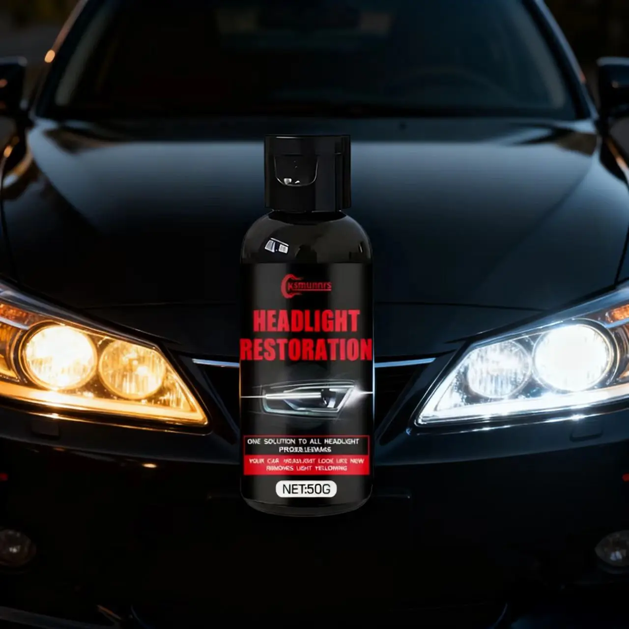 Ksmumnrs Headlight Restoration 50G - All-in-One Car Headlight Repair Solution, Restore Yellowed/Faded Headlights to Like-New Shi