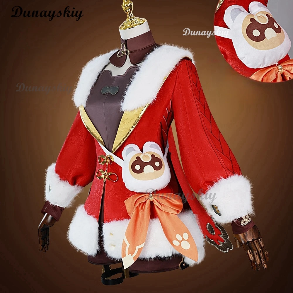 Genshin Impact Xiangling Cosplay Costume Wig Red Uniform Suit Hat Hairpins Bag Prop Accessories Halloween Party Customized view 3
