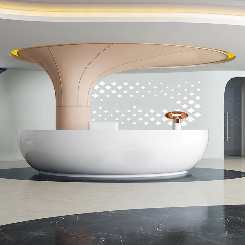 White paint front desk reception desk semi-round welcome desk irregular curved checkout page special-shaped bar table custom