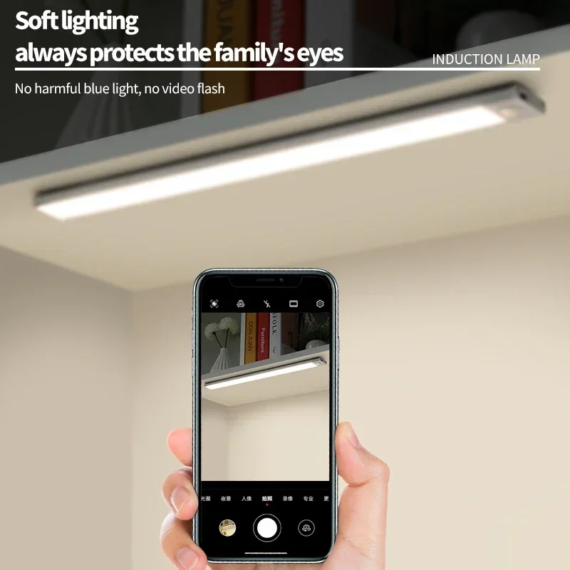 10-60CM Motion Sensor Under Cabinet Lights Wireless USB Rechargeable Night Light 3 Colors Indoor Closet Lamp Bedroom Lighting
