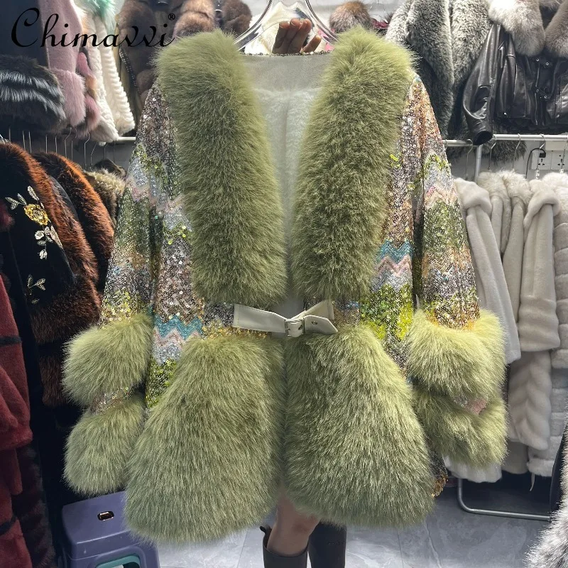 معطف فرو نسائي فاخر خفيف على الموضة 2025 ملابس شتوية جديدة أوروبية ثقيلة بأكمام طويلة فضفاضة دافئة سترة فرو معطف من قطعة واحدة #1