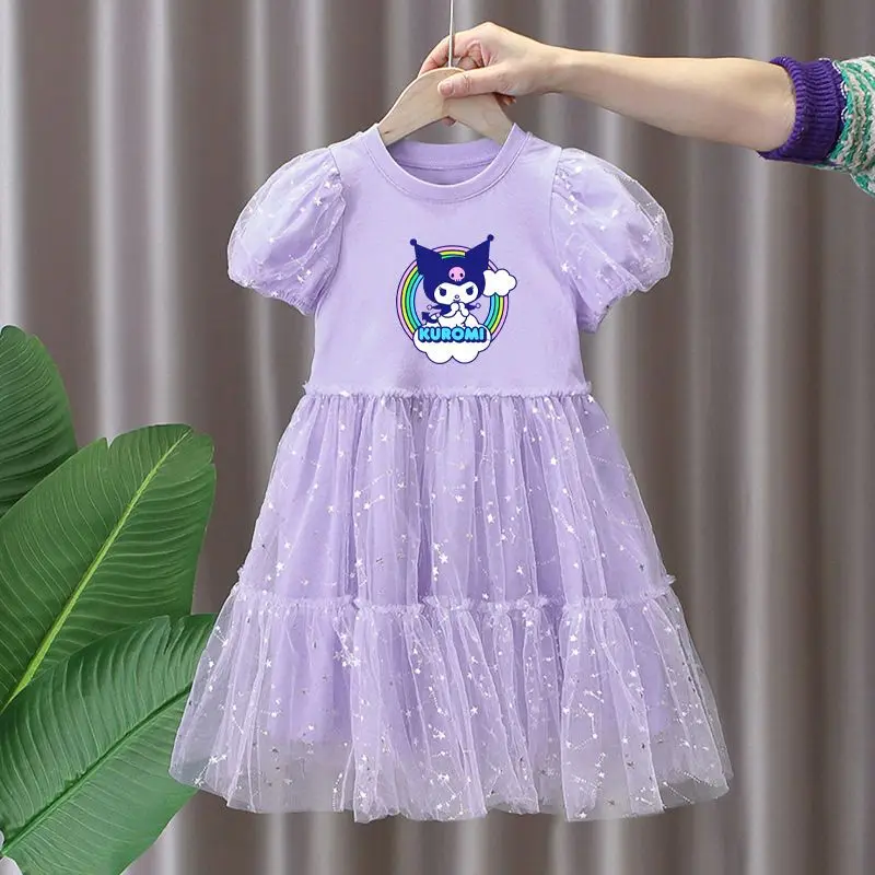 

Юбка принцессы Kuromi Kawaii в стиле аниме, сетчатая юбка, пышная юбка, топы с короткими рукавами, летняя юбка с принтом для девочек, новинка 2025, модный подарок