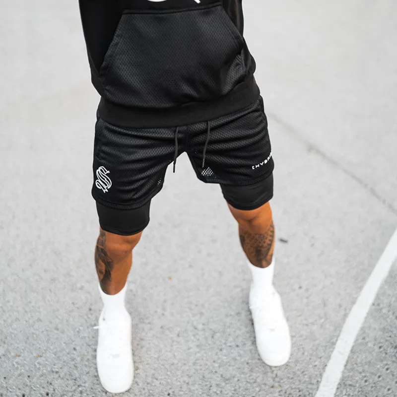 Europe And The United States Fashion Sports Double-layer Shorts Men\'s Training Fake Two Basketball Running Fitness Pants