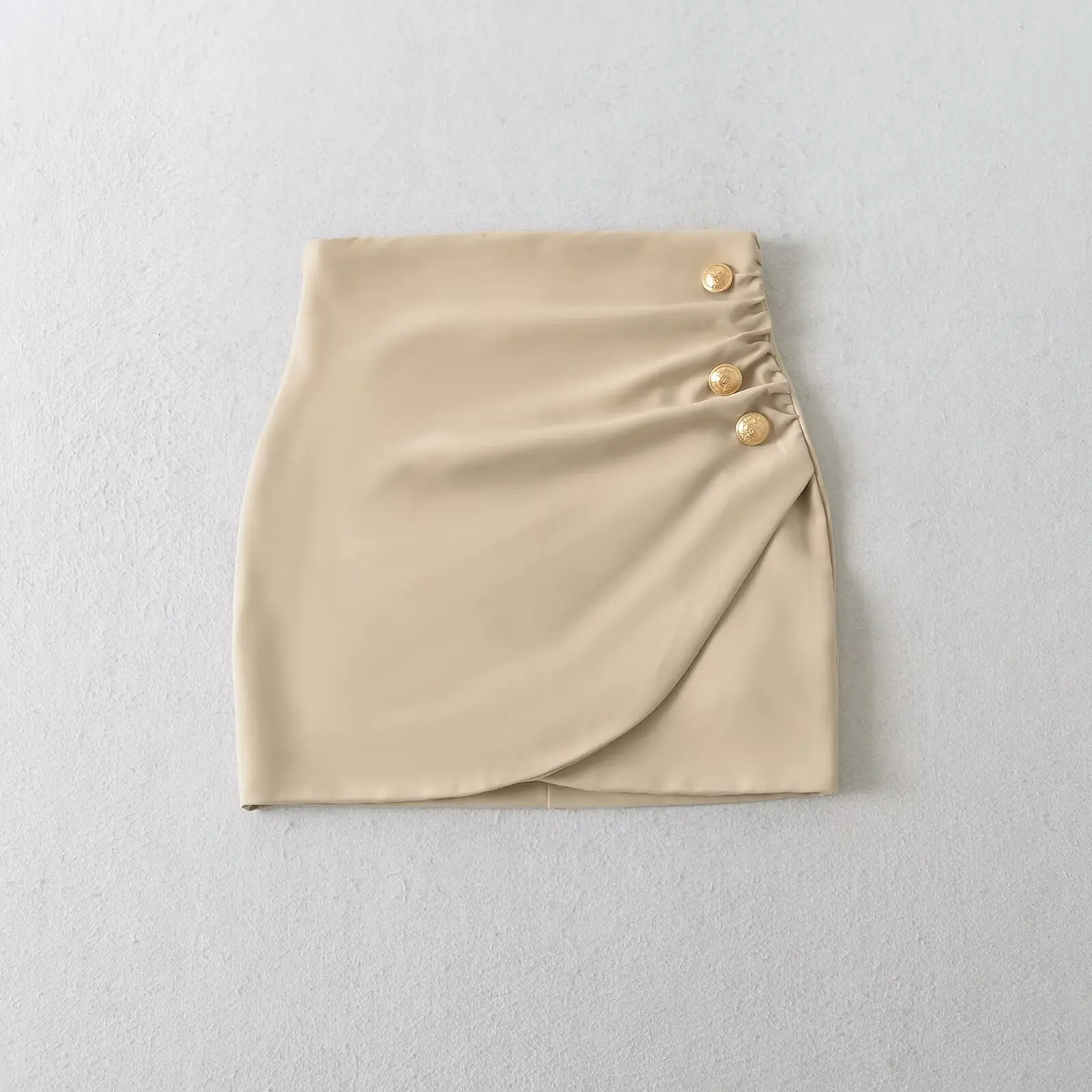 

Sexy High Waist Asymmetrical Pleated Skirt with Gold Bule Anti-Light Women's Casual Polyester Skirt Pants for Autumn