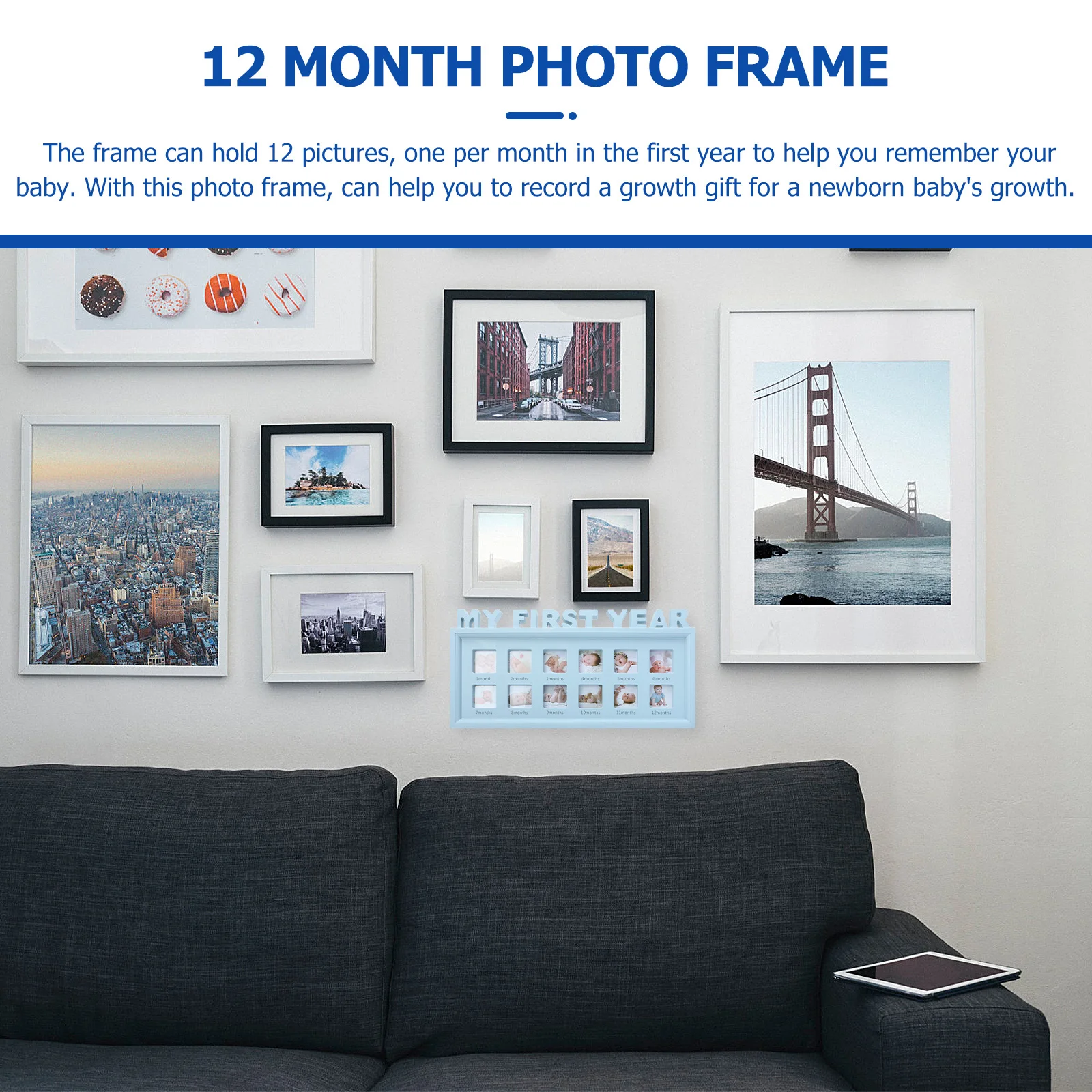 

Growth Milestone Picture Frame Baby First Year 12 Month Photo Holder Infant Growth Keepsake Baby Picture Frame