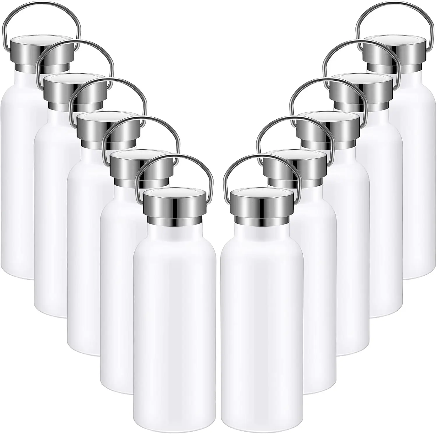 

10 упаковок бутылок для воды из нержавеющей стали с двойными стенками, 17 унций, с ручкой, герметичная крышка для занятий спортом, пеших прогулок, тренажерного зала, кемпинга — W